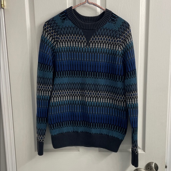 Mossimo Supply Co. Men’s Crewneck Sweater Fair Isle Multi Blue Pattern Sz S - Picture 1 of 14